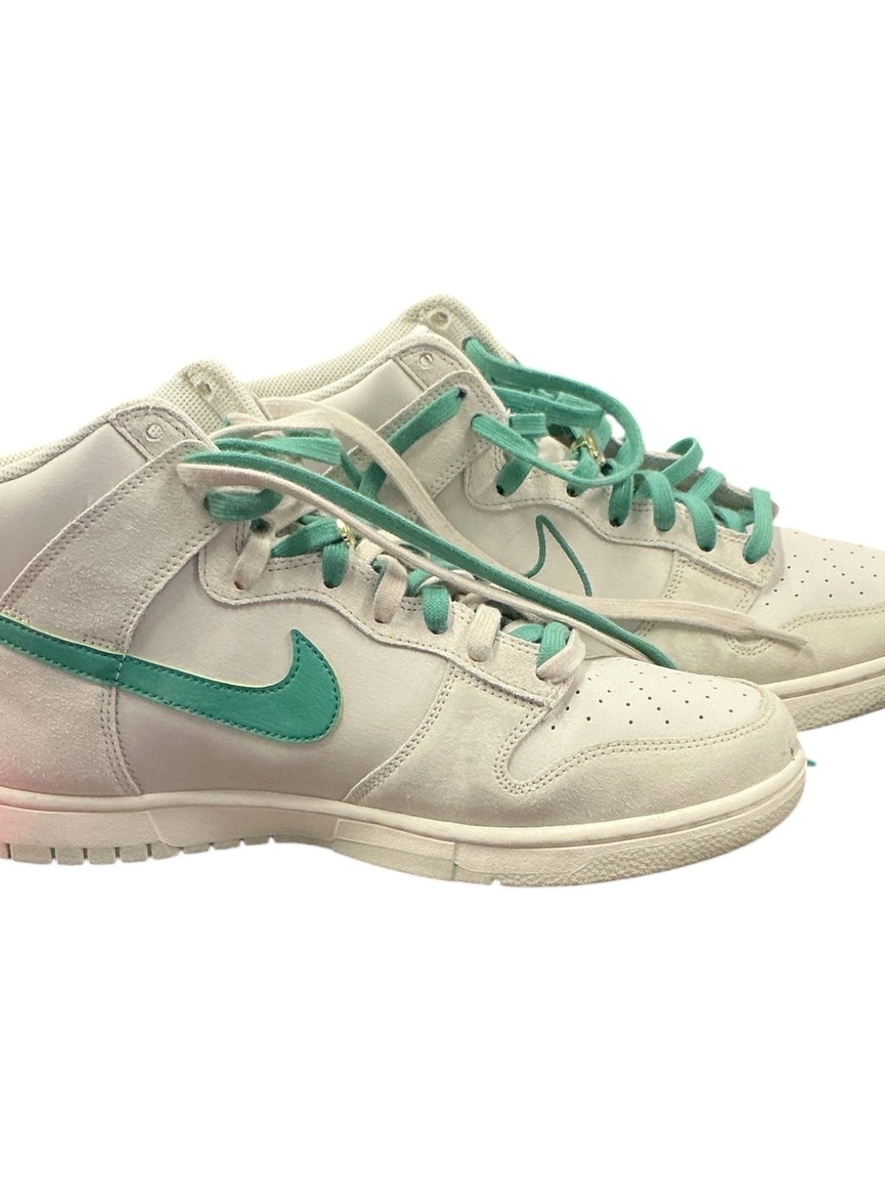 Nike men’s Mid-Top Sneakers in White with Teal Swoosh